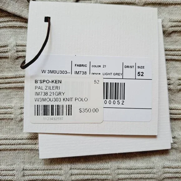 NEW Pal Zileri Men's Light Grey 100% Cotton Polo Shirt T-shirt Size 52 / L